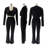 Solid Color Cardigan Long Sleeve Casual Sweatsuit SFY-TW492