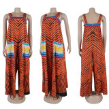 Printed Color Clash Wide Leg Sling Jumpsuit NY-10819