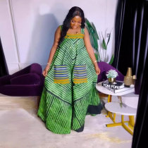 Printed Color Clash Wide Leg Sling Jumpsuit NY-10819