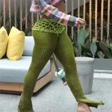 Low Rise Tied Skinny Solid Color Knit Pants XEF-49097
