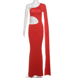 Single Shoulder Sleeve Hollow Out Maxi Dress XEF-50644