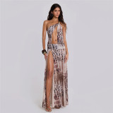 Sexy Irregular Backless Print Maxi Dress XEF-48312