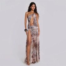 Sexy Irregular Backless Print Maxi Dress XEF-48312