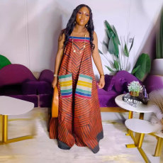 Printed Color Clash Wide Leg Sling Jumpsuit NY-10819