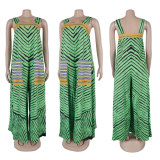 Printed Color Clash Wide Leg Sling Jumpsuit NY-10819