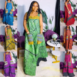 Printed Color Clash Wide Leg Sling Jumpsuit NY-10819