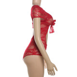 Sexy Tight Hollow Out Backless Lace Bodysuit XEF-50464