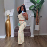 Sleeveless Print Wide Leg Pants 2 Piece Set SFY-2781
