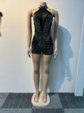 Hot Drill See Through Backless Romper NY-3209