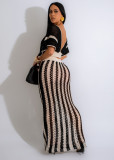 Sexy V-neck Hollow Out Striped Knit Long Skirt Set ZSD-Z0326