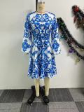 Sexy Print Long Sleeve Loose Mini Dress NY-10827