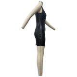 PU Leather Solid Color Sleeveless Bodycon Dress OD-8675
