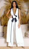 Camellia Bow Sleeveless Long Tank Dress Wide Leg Pants Set ZSD-0690