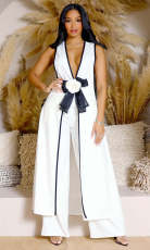 Camellia Bow Sleeveless Long Tank Dress Wide Leg Pants Set ZSD-0690