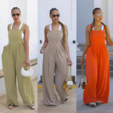 Solid Color Loose Wide Leg Back Pant Jumpsuit SFY-2779