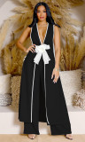 Camellia Bow Sleeveless Long Tank Dress Wide Leg Pants Set ZSD-0690