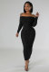 Solid One Shoulder Long Sleeve Midi Dress XHXF-415