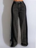 Spliced Three-stripe Wide-leg Jeans ZSD-0668