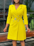 Waist Pleated Patchwork Belt Mid-length Suit Dress GMLF-3284