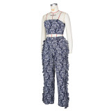 Sexy Tie Up Wrap And Tassel Pants Print 2 Piece Set ZSD-0684