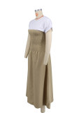 Color Block Short Sleeve Long Dress XHXF-416