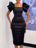 Square Neck Ruffle Sleeve Gown Dress GMLF-3282