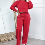Solid Long Sleeve Pullover And Pants Two Piece Set ME-8525