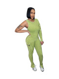 Threaded Single Sleeve Skinny Jumpsuit CH-HR24045
