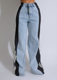 Spliced Three-stripe Wide-leg Jeans ZSD-0668