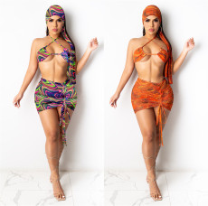 Sexy Bikinis Two Piece Set+Skirts+Headkerchief  LSL-6428