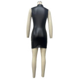 PU Leather Solid Color Sleeveless Bodycon Dress OD-8675
