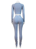 Solid Color Tight Long Sleeve Two Piece Pants Set CH-HR24043