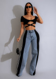 Spliced Three-stripe Wide-leg Jeans ZSD-0668