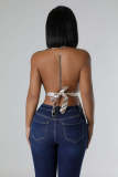 Backless Tie Up V Neck Patchwork Vest ZSD-0693