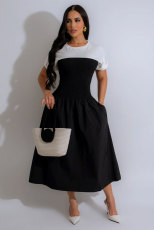 Color Block Short Sleeve Long Dress XHXF-416