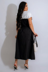 Color Block Short Sleeve Long Dress XHXF-416