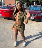 Camouflage Print Irregular Skirt Two Piece Set QXTF-82055