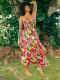 Sexy Halter Print Backless Split Maxi Dress XHXF-421