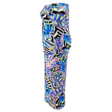 Plus Size One Shoulder Print Long Sleeve Maxi Dress GDAM-218509