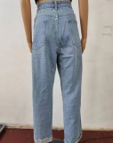 Plus Size Hot Drill Print Holes Loose Jeans GQLF-88882