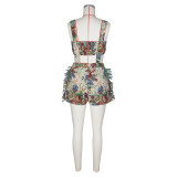 Vintage Floral Sheath Tassel Back Shorts Set ZSD-0691