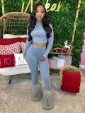 Solid Color Tight Long Sleeve Two Piece Pants Set CH-HR24043