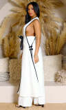 Camellia Bow Sleeveless Long Tank Dress Wide Leg Pants Set ZSD-0690