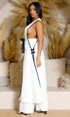 Camellia Bow Sleeveless Long Tank Dress Wide Leg Pants Set ZSD-0690