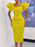 Square Neck Ruffle Sleeve Gown Dress GMLF-3282