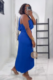 Solid Pleated Single Shoulder Split Long Dress NY-10828
