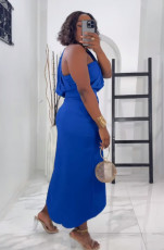 Solid Pleated Single Shoulder Split Long Dress NY-10828