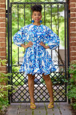 Sexy Print Long Sleeve Loose Mini Dress NY-10827