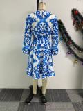Sexy Print Long Sleeve Loose Mini Dress NY-10827