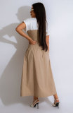 Color Block Short Sleeve Long Dress XHXF-416